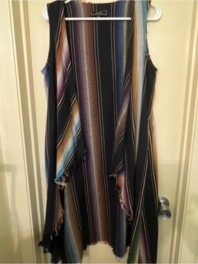 L&B Black Multicolor Striped Asymmetrical Duster Vest